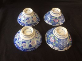 4 X Ancien Chinois Porcelaine Bol . Marquée Bleu Anneau + Caractères - $89.00