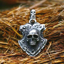 Stainless Steel Gothic Punk Skull Shield Pendant Necklace Men&#39;s Jewelry Gift - £19.31 GBP