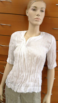 Linen Blouse Organic Crinkle Gauze Short Sleeve Top Made In Europe 2 4 6 8 10 - £53.67 GBP