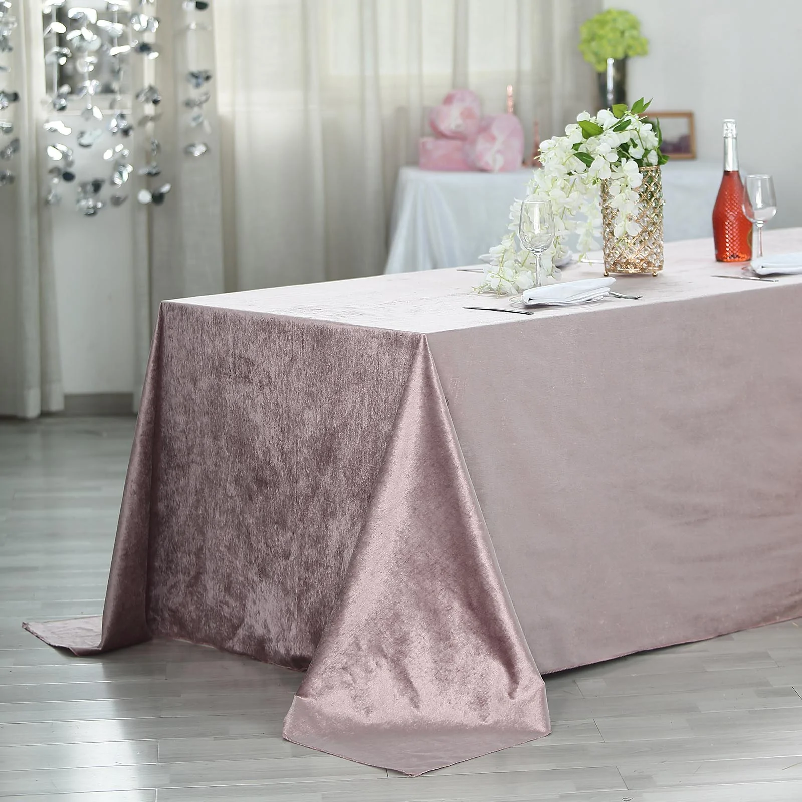 Dusty Rose - 90&quot; x 156&quot; Premium Velvet Rectangle Tablecloth Wedding Party - £67.72 GBP