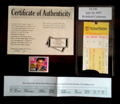 1975 ELVIS PRESLEY ticket stub + COA + Commemorative Elvis 29 cent stamp - $1,174.17 MXN