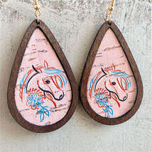 Brown &amp; Pink Wood Unicorn Teardrop Earrings - £11.18 GBP