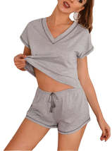 RH Women&#39;s V-neck Pajama Sleepwear Short Sleeve Pajama Set Nightwear RHW... - £13.50 GBP