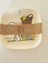 NEW Peanuts Snoopy/Woodstock Easter Basket &amp; Eggs Bamboo Square Plates Set of 4 - £21.85 GBP