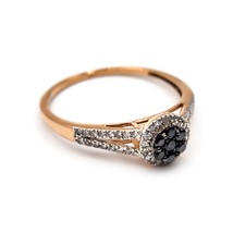 Black and white diamond cluster ring/9k rose gold black diamond ring for women - £959.04 GBP