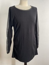 Ruby Ribbon XL Black Viscose Stretch Jersey Long Sleeve Ruched Mesh Top - £27.33 GBP