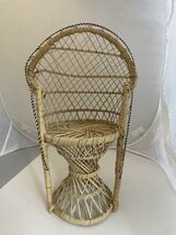Mini Peacock Wicker Chair Rattan Fan Back 15” Doll Plant Stand Boho Hipp... - $17.84 CAD