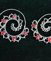 Hoop earrings, Silver hoop earrings, Tribal earrings, Ruby earrings, E578 - £18.46 GBP