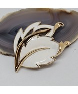 Vintage TRIFARI White Enamel Gold Tone Leaf Brooch Pin - $29.95