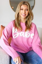 Pink &quot;Babe&quot; Embroidered Pop Up Sweater - £26.74 GBP