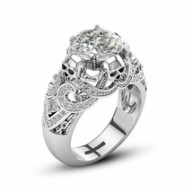 Skull Engagement Ring 2.80Ct Round Cut Simulated Diamond 14k White Gold Size 9.5 - £223.37 GBP
