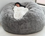Big Round Soft Fluffy Faux Fur Beanbag Lazy Sofa Bed Cover (Light Grey, ... - $63.98