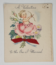 Vintage Valentines Day Card Baby Cupid In Flower - £4.66 GBP