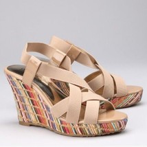 Charles by Charles David Legit Tan Patent Leather Multi Color Wedge Shoe Size 8 - £23.74 GBP