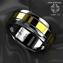Luxury 8mm Black Men&#39;s Tungsten carbide Ring Gold center Wedding Band ring  - £22.37 GBP