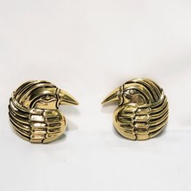 Laurel Burch Mynah Bird Gold Tone  Earrings 1.5&quot; Clip On Signed Vintage - £34.10 GBP