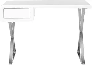Safavieh Home Collection Hanover Desk, White/Chrome - £265.55 GBP