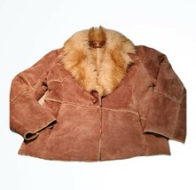 Winlit Vintage Leather Patchwork Coat w Fur Collar Size Medium Chest 41 ... - £95.86 GBP