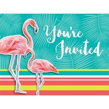 Hawaiian Luau Party Island Oasis Flamingo Post Card Invitations 8 Pack Invites - £12.82 GBP