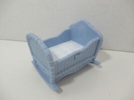 fisher price loving family dollhouse baby bed blue white blanket cradle  - $9.76