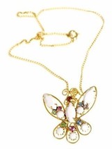 VTG RETRO Filigree Butterfly Pendant Necklace  Delicate Chain 1960S - $23.76