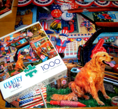 Jigsaw Puzzle 1000 Pcs USA Family Road Trip Woody Wagon Dog Patriotic Complete - £11.64 GBP