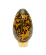 Vintage Hand Painted Decorated Deer Forest Animal Wooden Egg Glossy Lacquer - $14.82