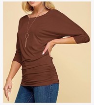 Made By Johnny Dolman Blouse Womens XL Rust Brown Top Boat Neck Casual S... - £11.13 GBP