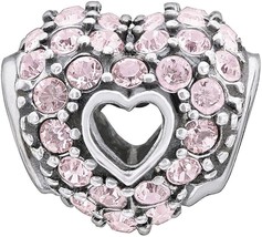 CHAMILIA Charm Bead Pink Pave Open Hearts Swarovski Crystal Sterling Silver - $30.00