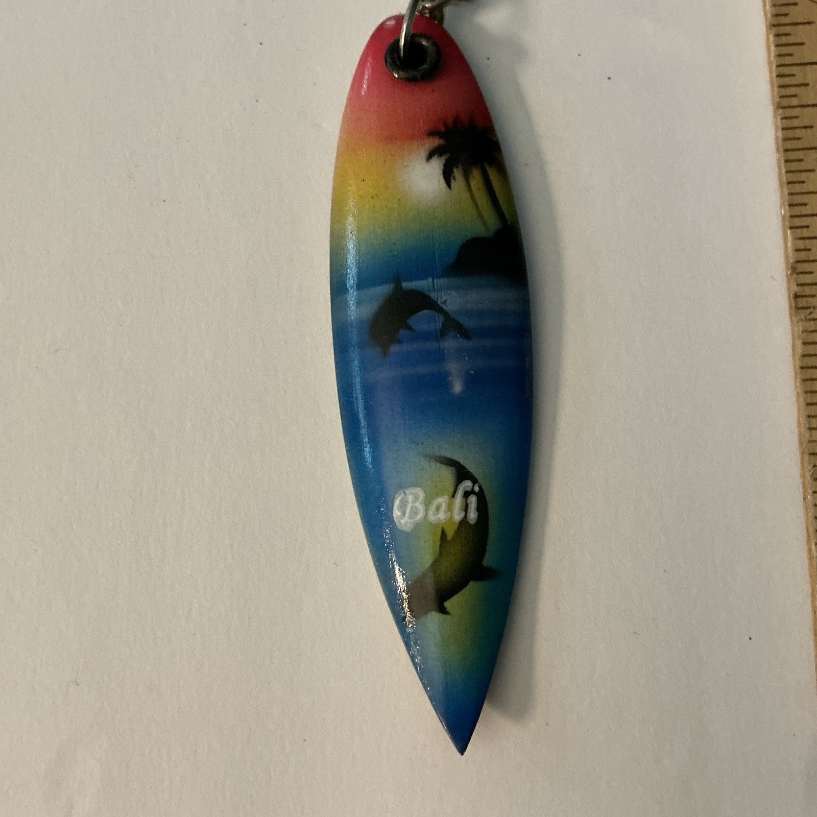BALI INDONESIA SURFBOARD SOUVENIR KEYCHAIN TRAVEL WOOD - $4.90