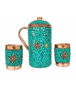 Pure Copper Jug-2 Glass Drinkware Set Dinnerware Tableware Pitcher outer... - £40.33 GBP