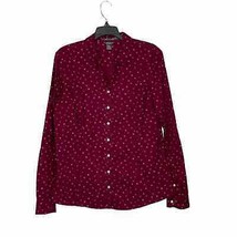 Eddie Bauer 3/4 Button Top Size TL Burgundy With Leaves Slim Fit Wrinkle... - $19.79