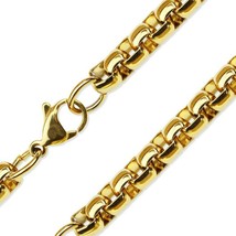 Gold Round Box Necklace Stainless Steel Rolo Chain 5mm 15-20-Inch - £14.14 GBP