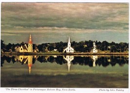 Nova Scotia Postcard Malone Bay Reflection Of Three Churches - $2.16