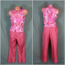 Sara B Studio Silk Medium Shirt Pants Pink Sequin - £25.89 GBP