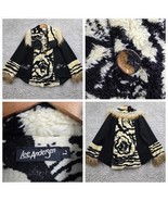 Lee Andersen Jacket Womens Large Black White Faux Fur Knit Art To Wear Boho - $139.95