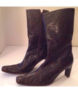 GUESS Brown Embossed Leather Ankle Boots 3&quot; Slim Heel 37.5 Sz 7 Italy VE... - £23.20 GBP