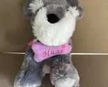 Schnauzer Dog Plush Valentines Day Holding Bone Hugs Pink Heart Bow Shag... - $9.41