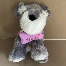 Schnauzer Dog Plush Valentines Day Holding Bone Hugs Pink Heart Bow Shaggy 14” l - £7.35 GBP
