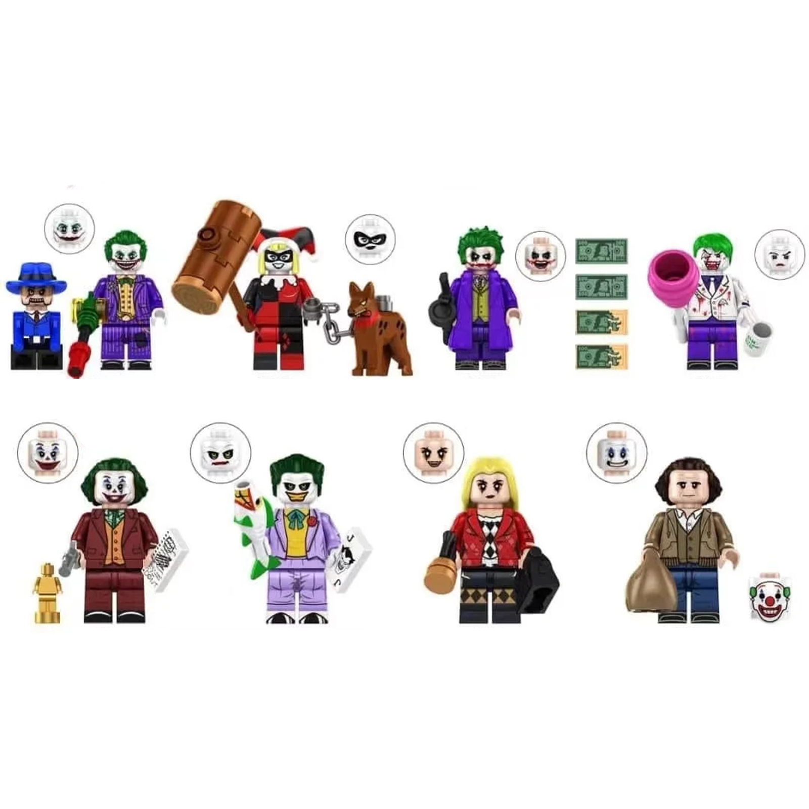 8Pcs Joker 2 Minifigure Dark Knight Joker Arthur Gaga Quinn Tas Joker Mini Block