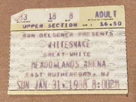 Vintage Used Concert Ticket Whitesnake/Great White 1/31/1988 tt1 - £7.98 GBP
