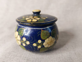 Floral Blue Vintage Papier Mache Small Round Trinket Box - £21.98 GBP