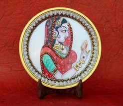 Marble Handicraft Plate Rajasthani Women Bani Thani Tribal Ethnic Hand P... - £53.53 GBP