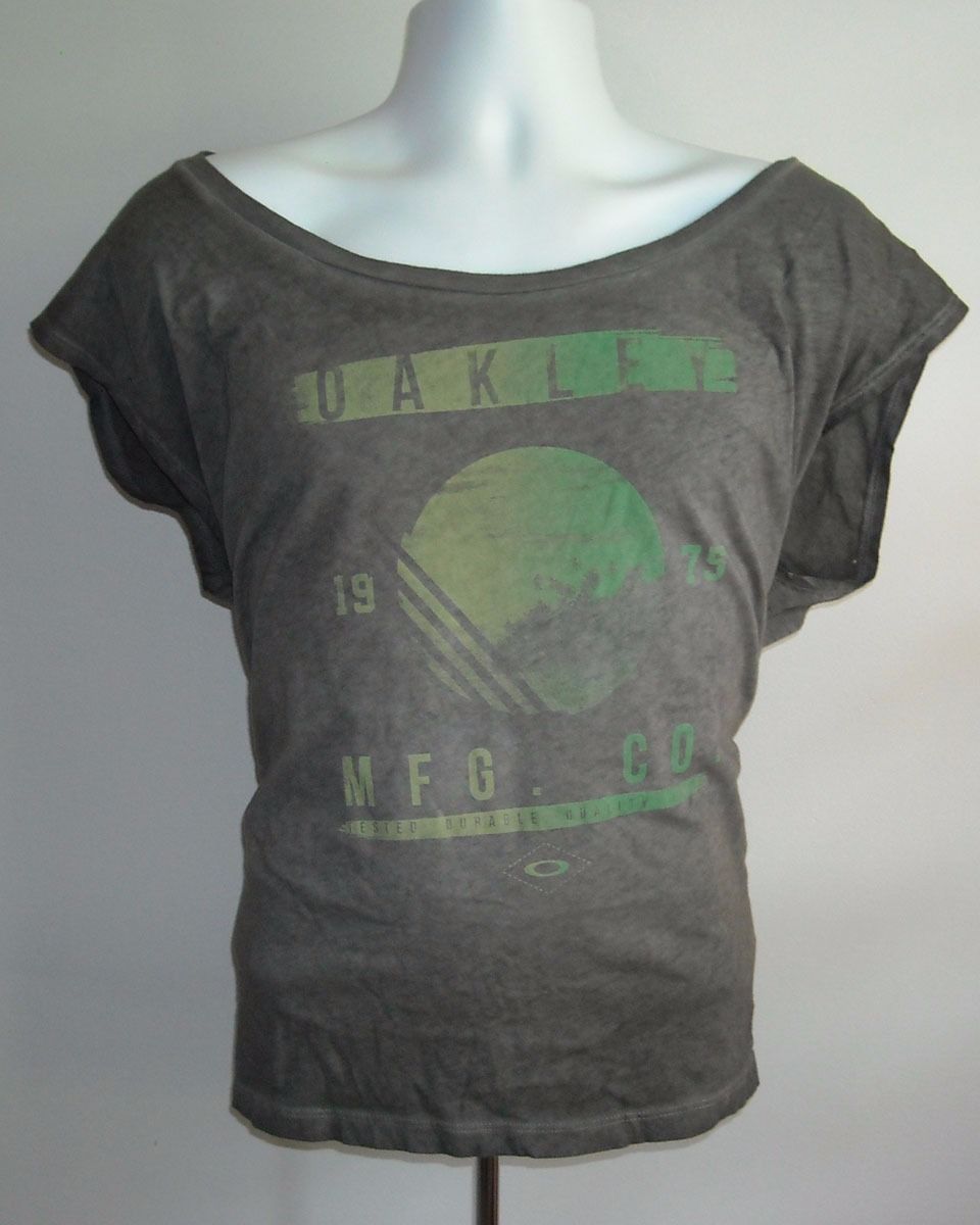 WOMENS OAKLEY OFF THE SHOULDER TRAINING T SHIRT LARGE CHARCOAL SLEEVELESS - $29.65