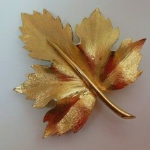 Vintage Signed Boucher Gold-tone Textured Leaf Brooch - £43.01 GBP