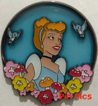 Disney Cinderella &amp; Birds Princess Flower &amp; Mushroom Stained Glass Window Pin - £12.66 GBP