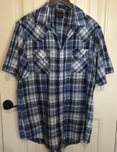 Plains Western Wear Tall Man Shirt Plaid Blue White Size LT Pearl Snap B... - £12.88 GBP