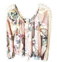American Rage Cie Paisley Floral L/S Crochet XS Peasant Pullover Top Waist Tie - £13.20 GBP