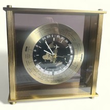 SEIKO World Clock Satin Brass Finish QZ885A w/ Flying Airplane Seconds Hand - £54.42 GBP