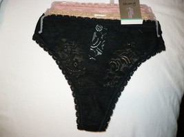 Secret Treasures Thongs 3 Pair Size Small (4) All Over Lace Black Nude Peach NEW - £9.86 GBP